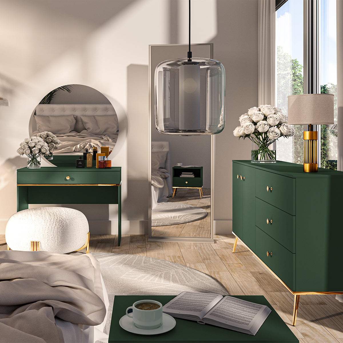 Console Coiffeuse 1 tiroir Thalia Vert - vue 5