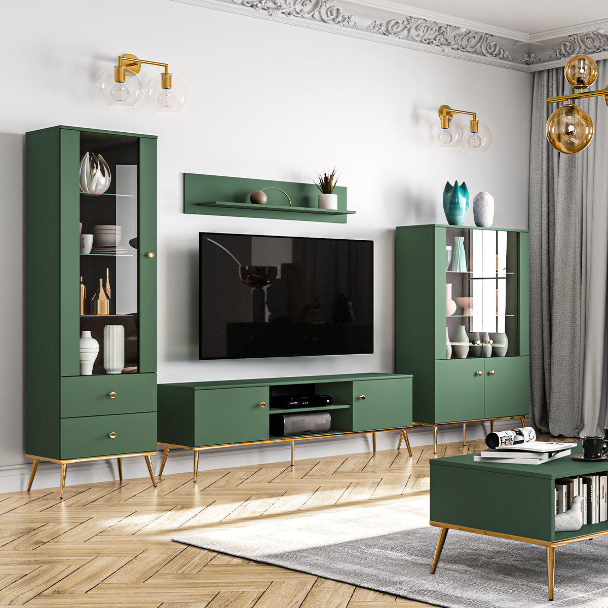 Meuble TV 2 portes 160 cm Thalia Vert - vue 4