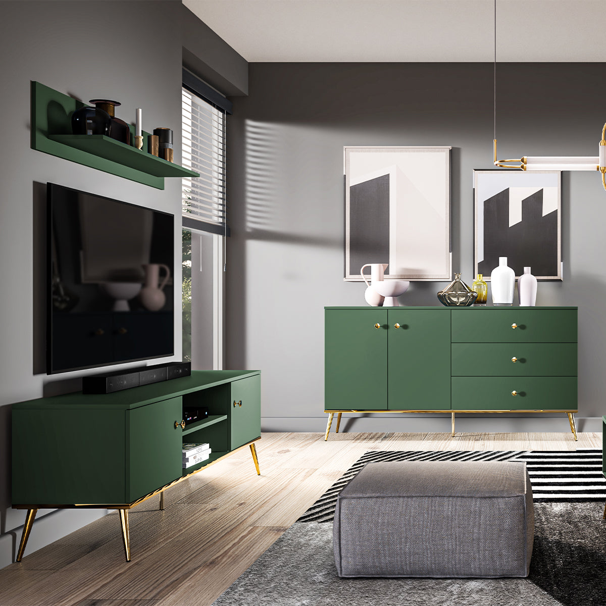 Meuble TV 2 portes 160 cm Thalia Vert - vue 5