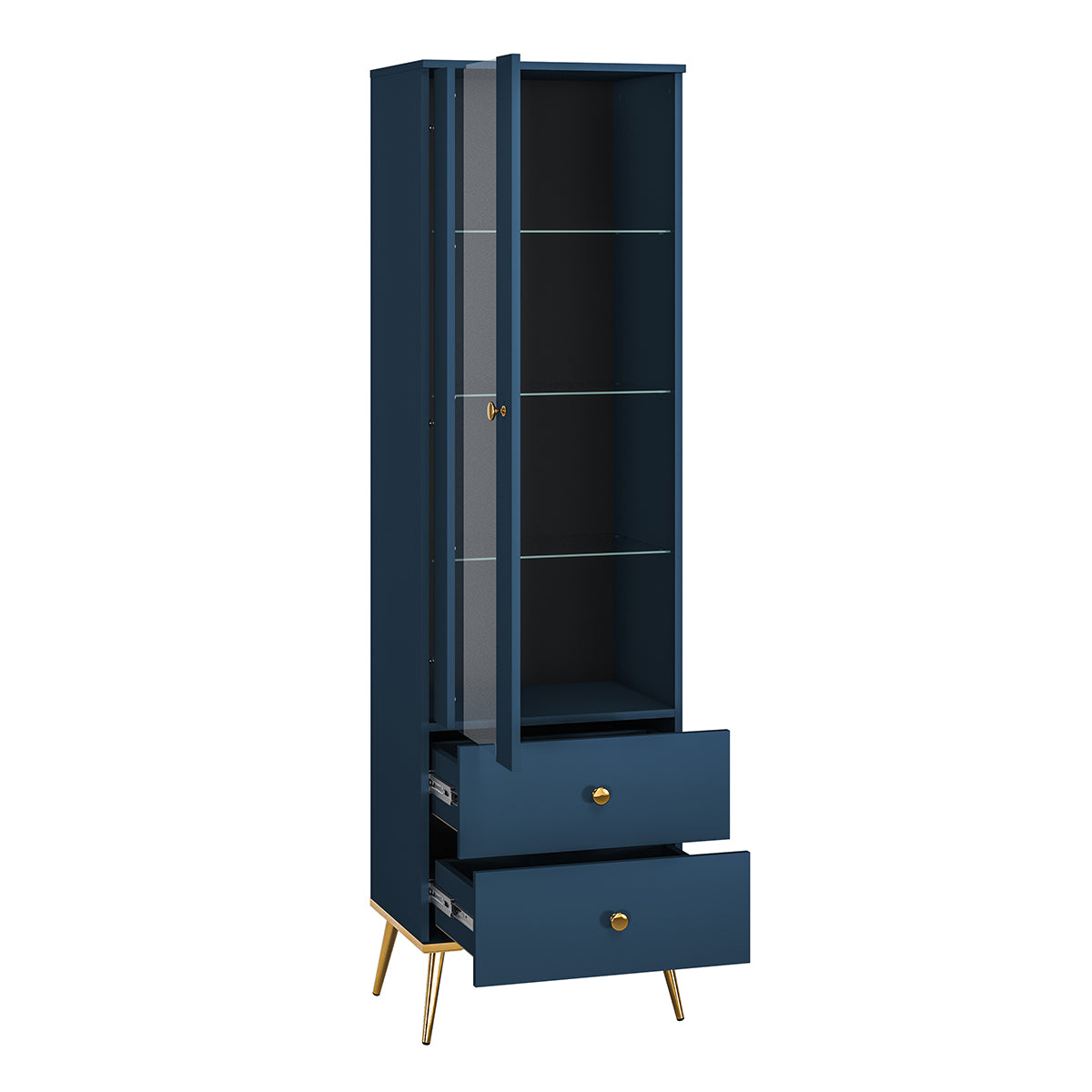 Vitrine 1 porte 2 tiroirs Thalia Bleu - vue 2