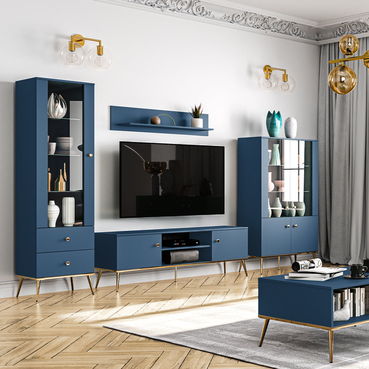 Vitrine 1 porte 2 tiroirs Thalia Bleu - vue 5