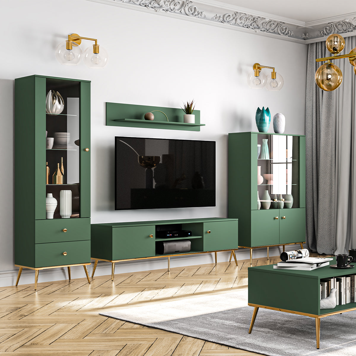 Vitrine 1 porte 2 tiroirs Thalia Vert - vue 5