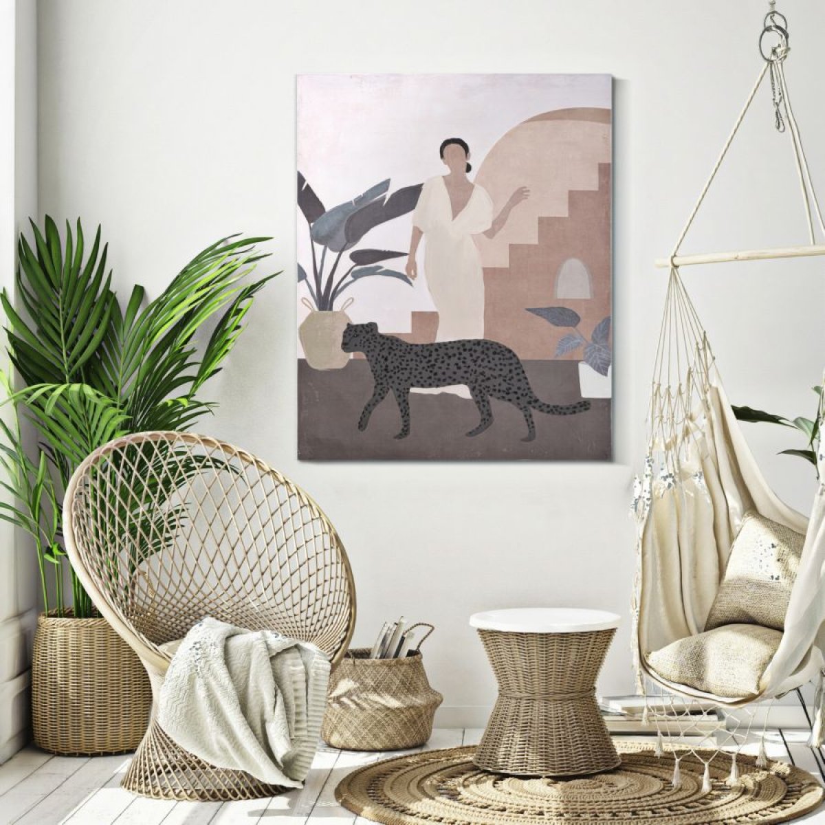Toile peinte à la main femme panthère 80x100 cm Camilia
