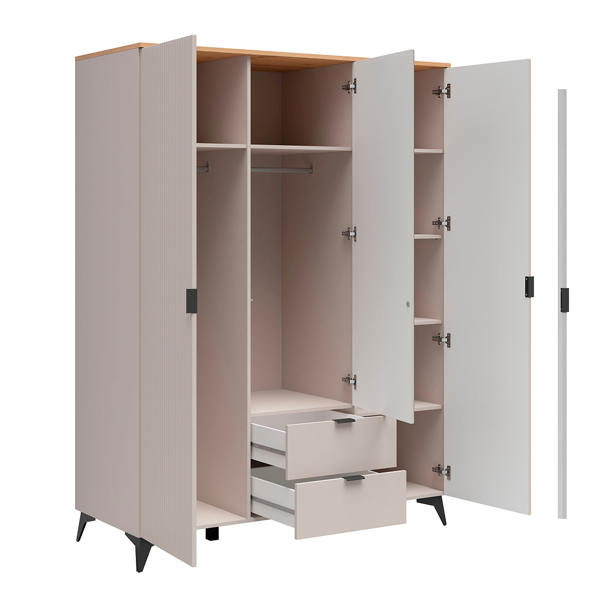 Armoire 3 portes 2 tiroirs Vicky Cachemire et Bois - vue 3