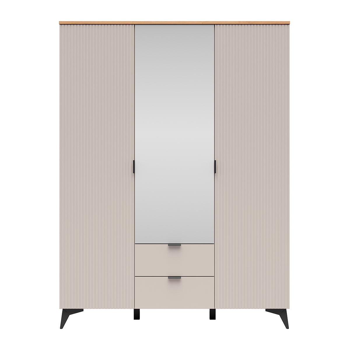 Armoire 3 portes 2 tiroirs Vicky Cachemire et Bois - vue 2