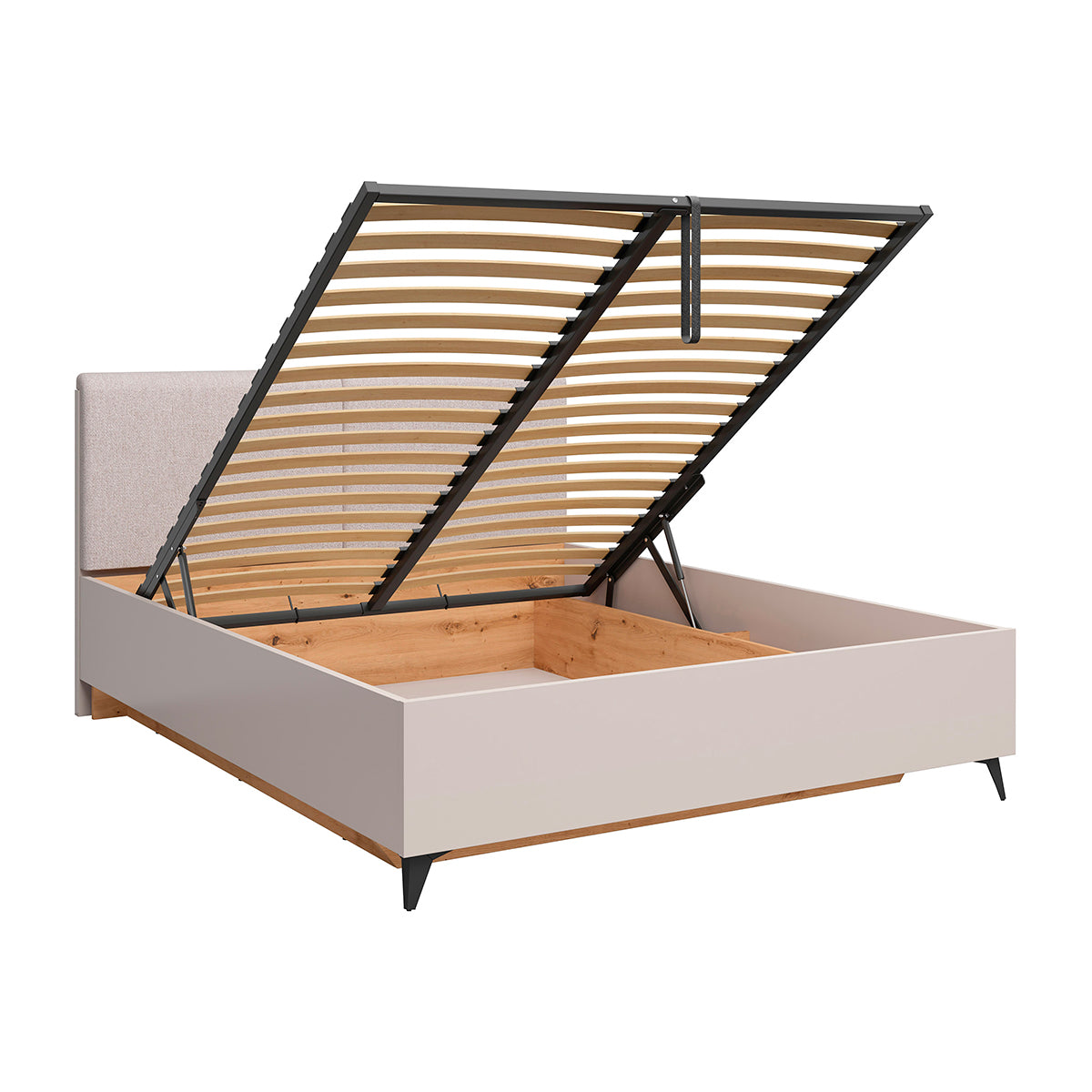 Lit coffre 160x200 sommier inclus ouverture de face Vicky Cachemire et Bois - vue 5