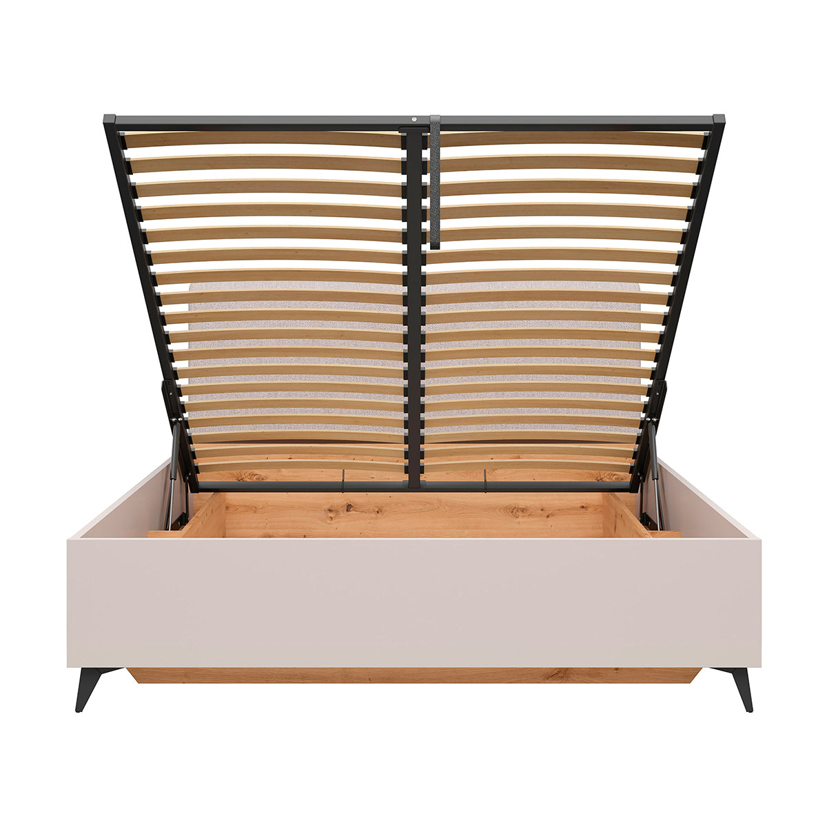 Lit coffre 160x200 sommier inclus ouverture de face Vicky Cachemire et Bois - vue 6