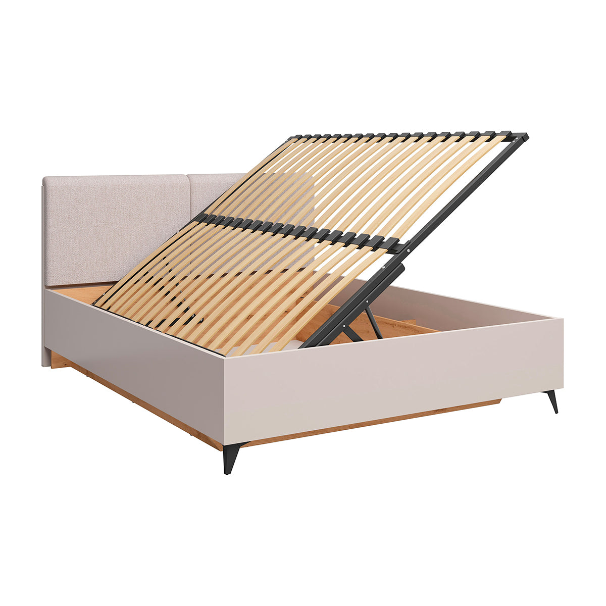 Lit coffre 160x200 sommier inclus ouverture de côté Vicky Cachemire et Bois - vue 6