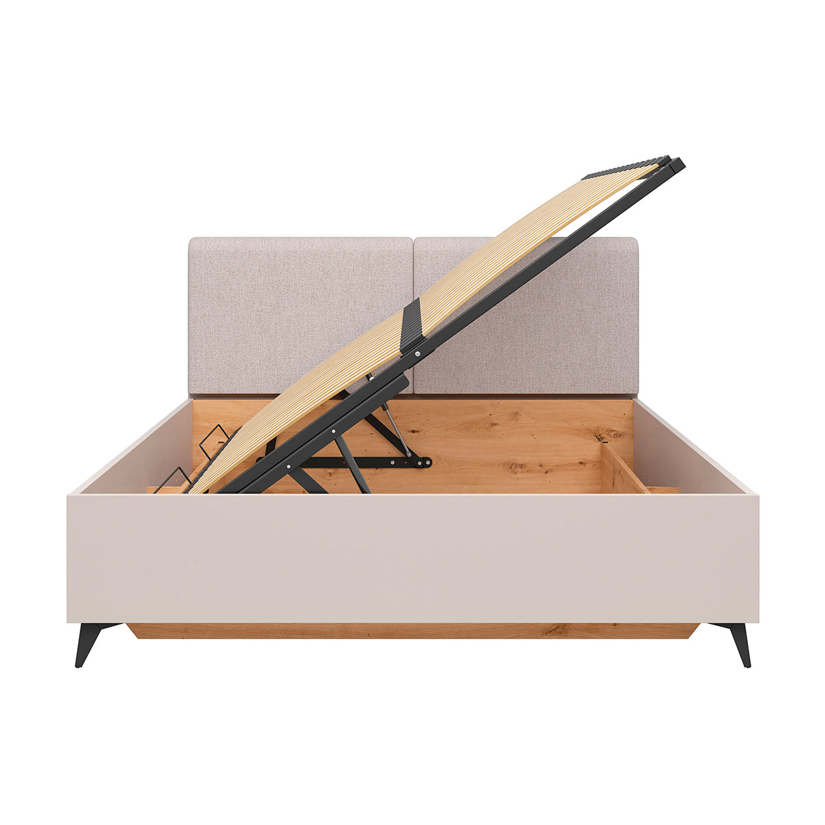 Lit coffre 160x200 sommier inclus ouverture de côté Vicky Cachemire et Bois - vue 5