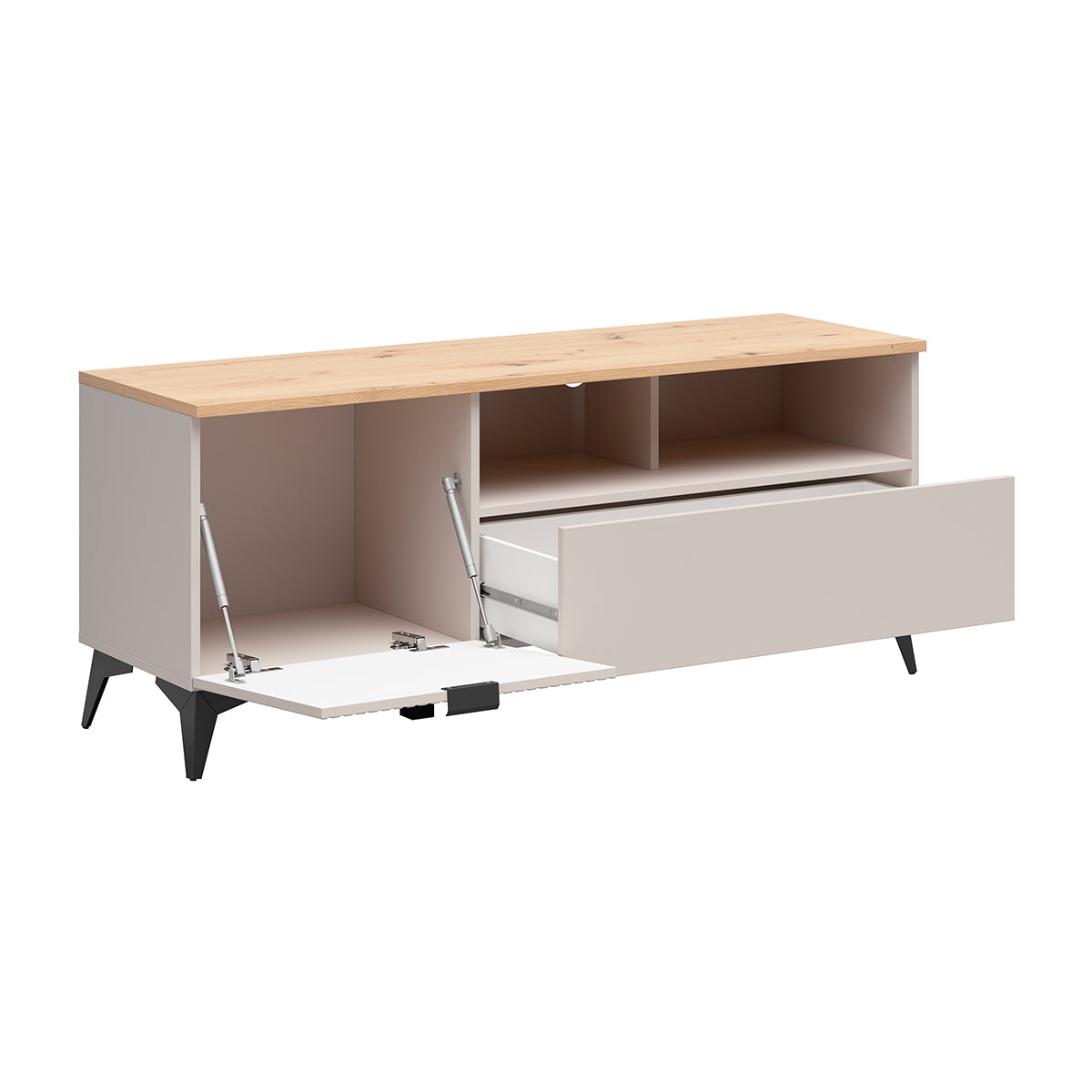 Meuble TV 1 porte 1 tiroir 135 cm Vicky Cachemire et Bois - vue 3