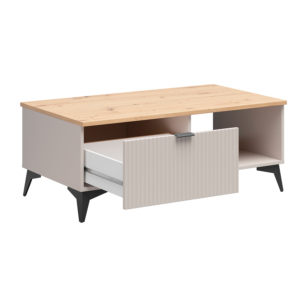 Table basse 1 tiroir 1 niche Vicky Cachemire et Bois - vue 3