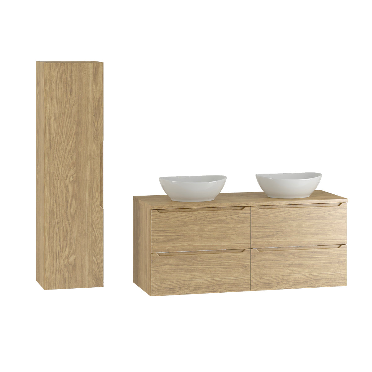 Ensemble meuble double vasque 120cm et colonne Viggo Bois - vue 2