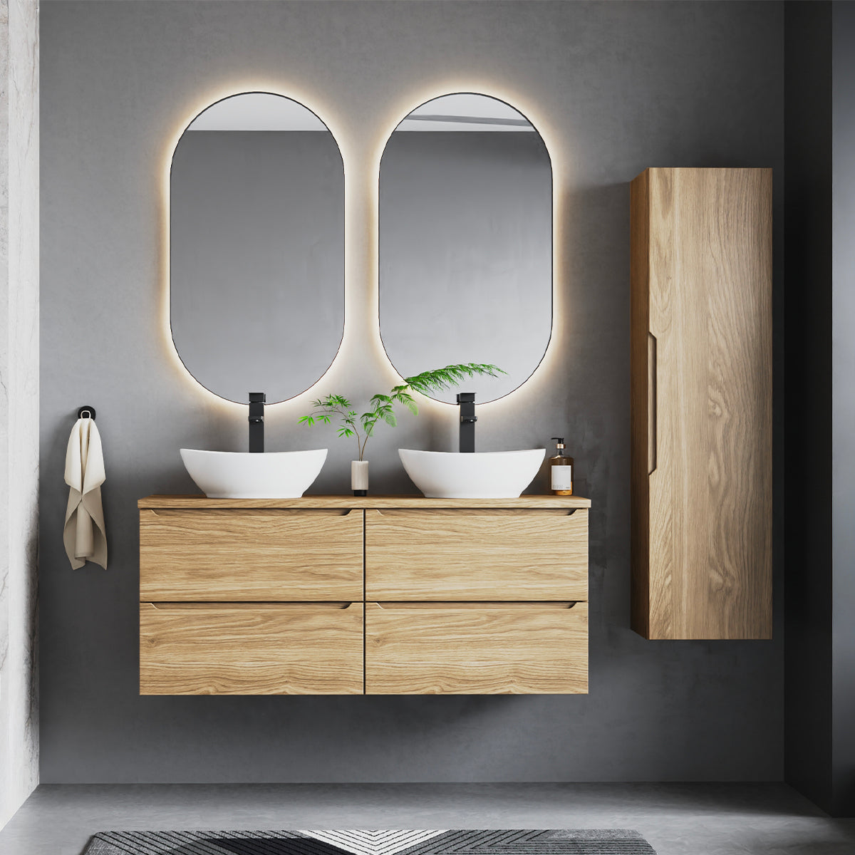 Ensemble meuble double vasque 120cm et colonne Viggo Bois