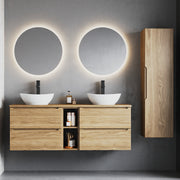 Ensemble meuble double vasque 140cm 2 niches et colonne Viggo Bois