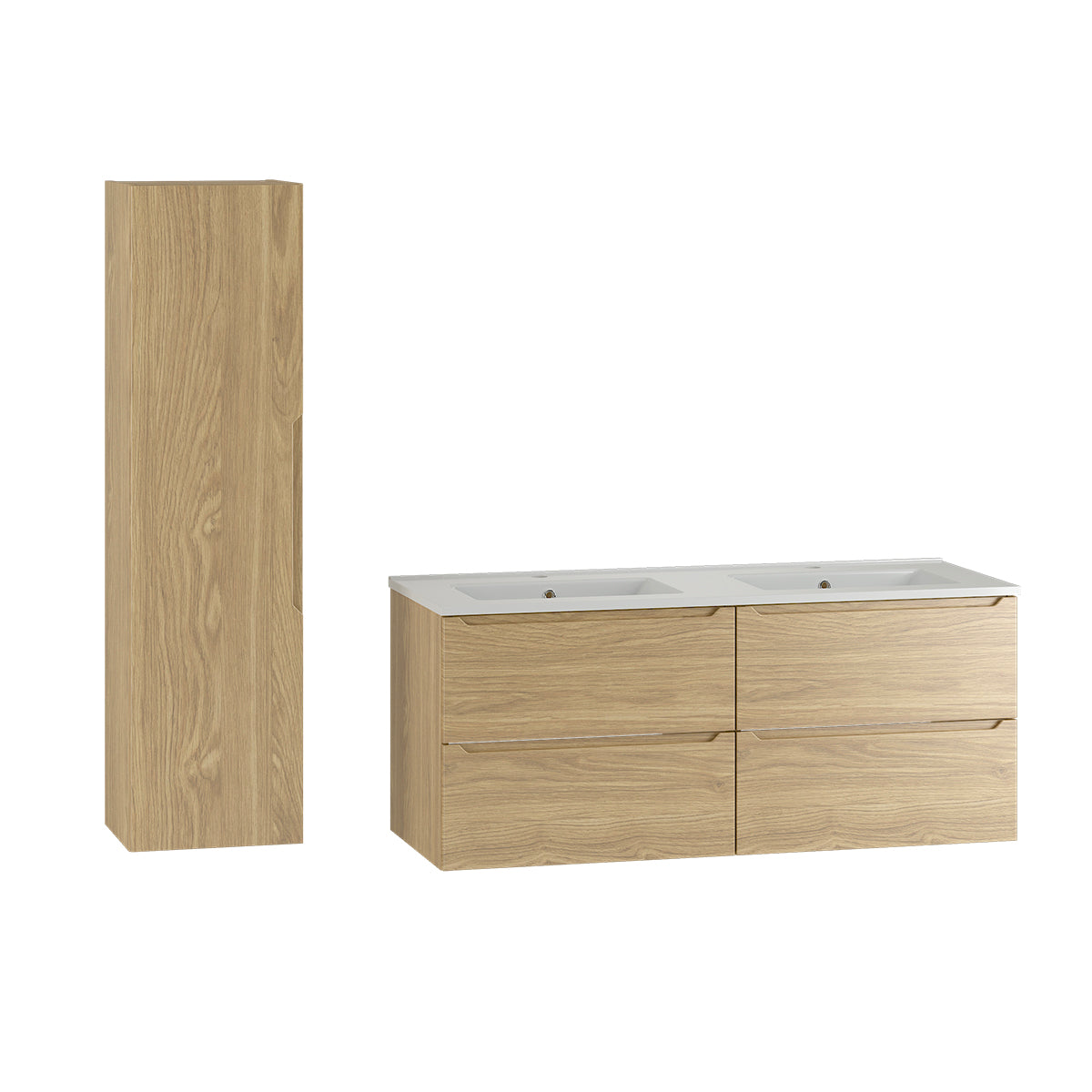 Ensemble meuble double vasque encastrée 120cm et colonne Viggo Bois - vue 2