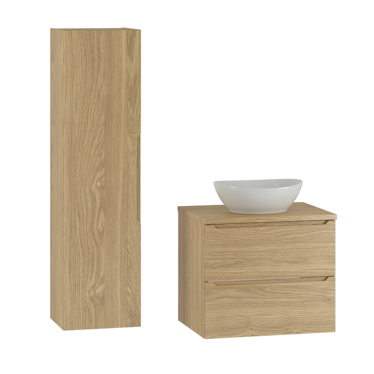Ensemble meuble simple vasque 60cm et colonne Viggo Bois - vue 2
