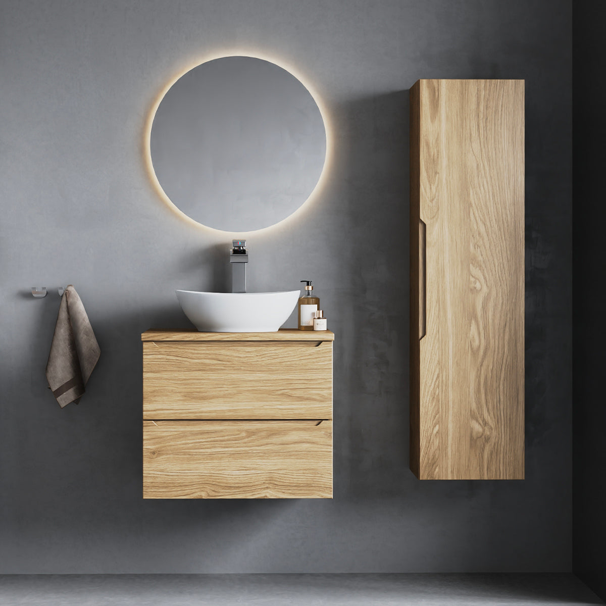 Ensemble meuble simple vasque 60cm et colonne Viggo Bois