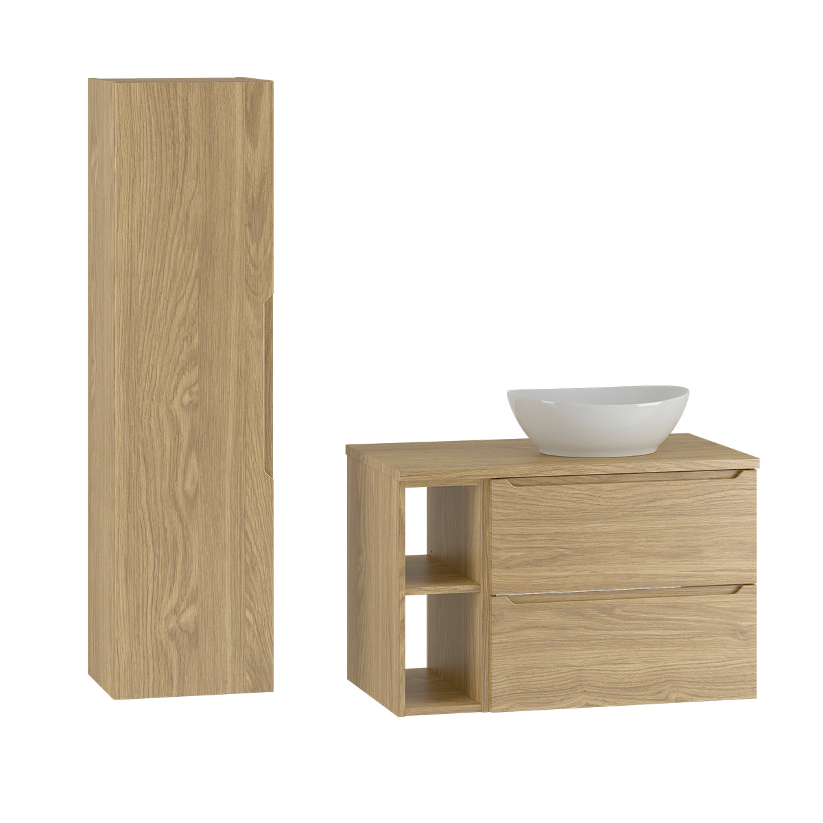 Ensemble meuble simple vasque 80cm 2 niches et colonne Viggo Bois - vue 2