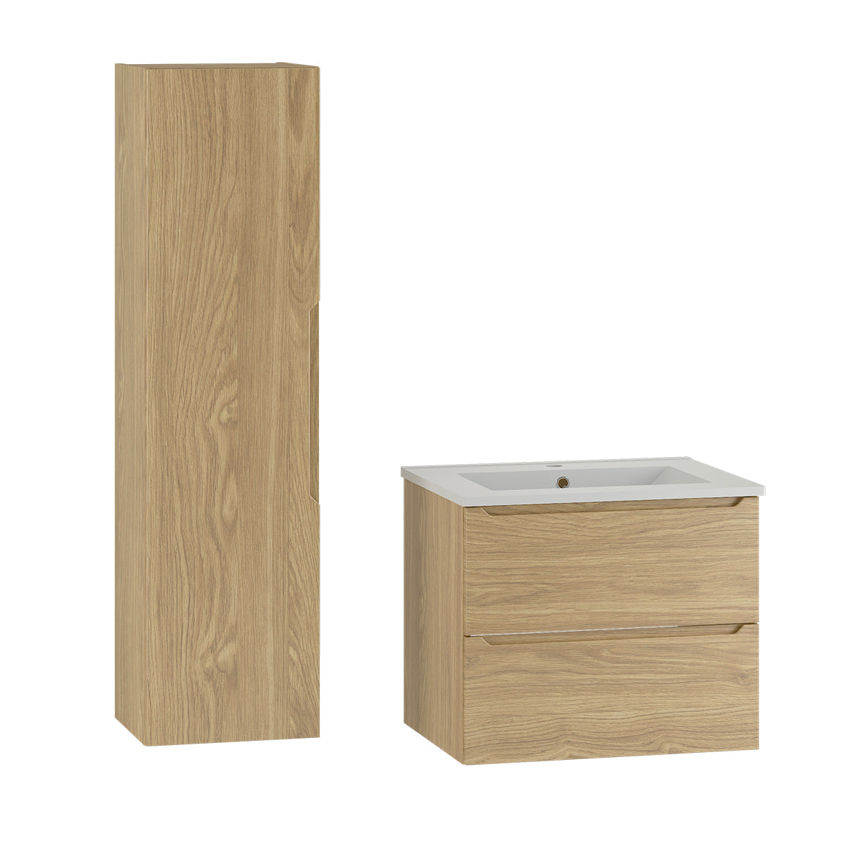 Ensemble meuble simple vasque encastrée 60cm et colonne Viggo Bois - vue 2