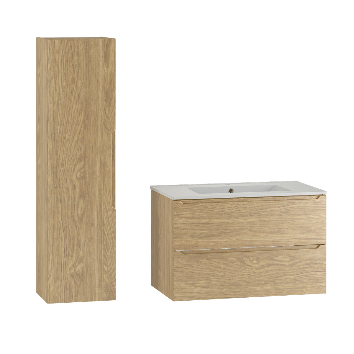 Ensemble meuble simple vasque encastrée 80cm et colonne Viggo Bois - vue 2