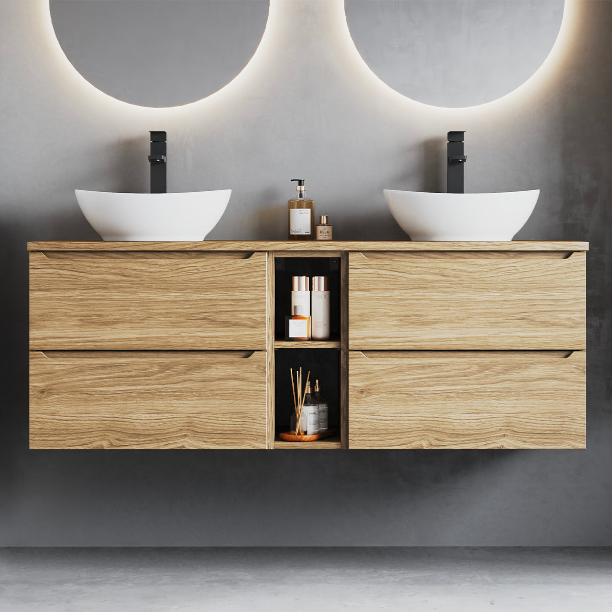 Meuble sous-vasque 140cm 2 niches plan de toilette Viggo Bois - vue 6