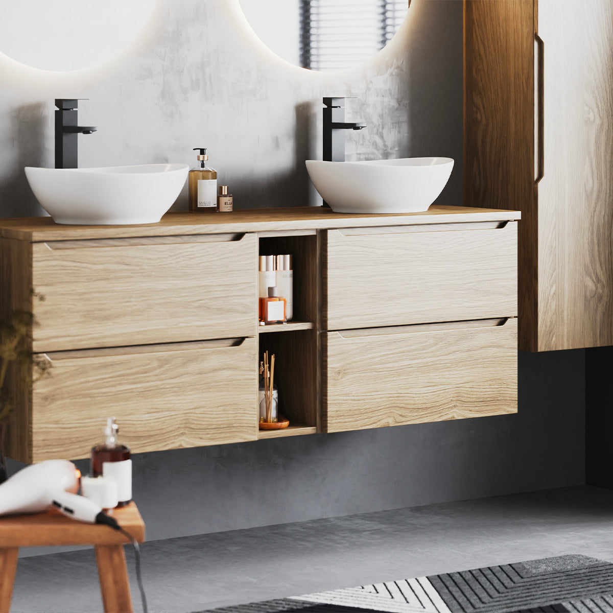 Meuble double vasque 140cm 2 niches Viggo Bois - vue 6