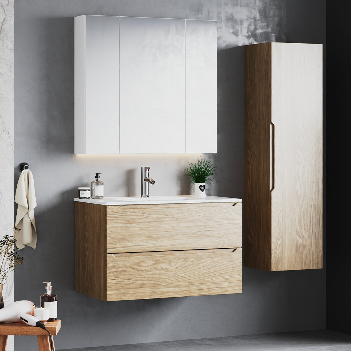 Meuble simple vasque encastrée 80cm Viggo Bois - vue 6
