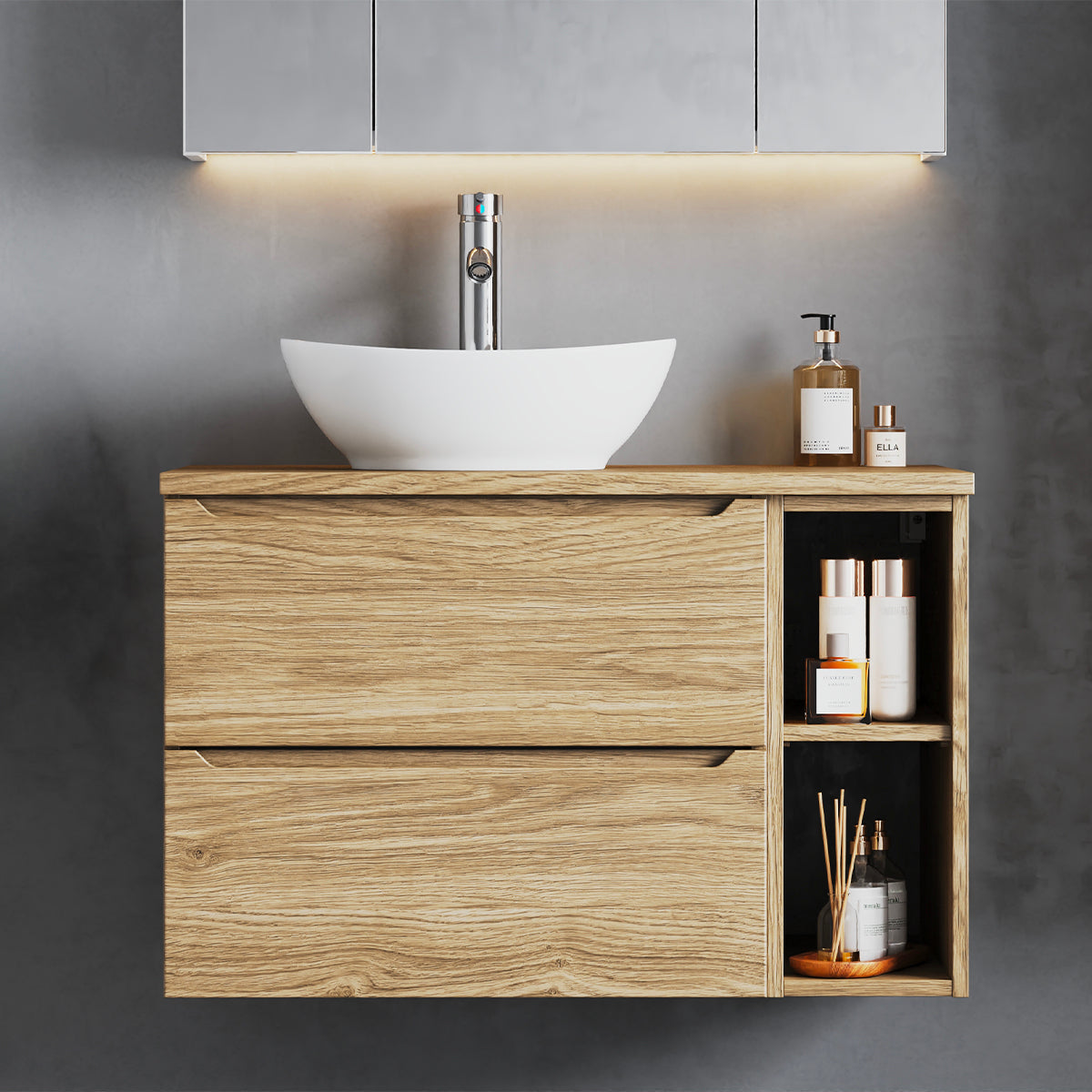 Meuble sous-vasque 80cm 2 niches plan de toilette Viggo Bois - vue 6