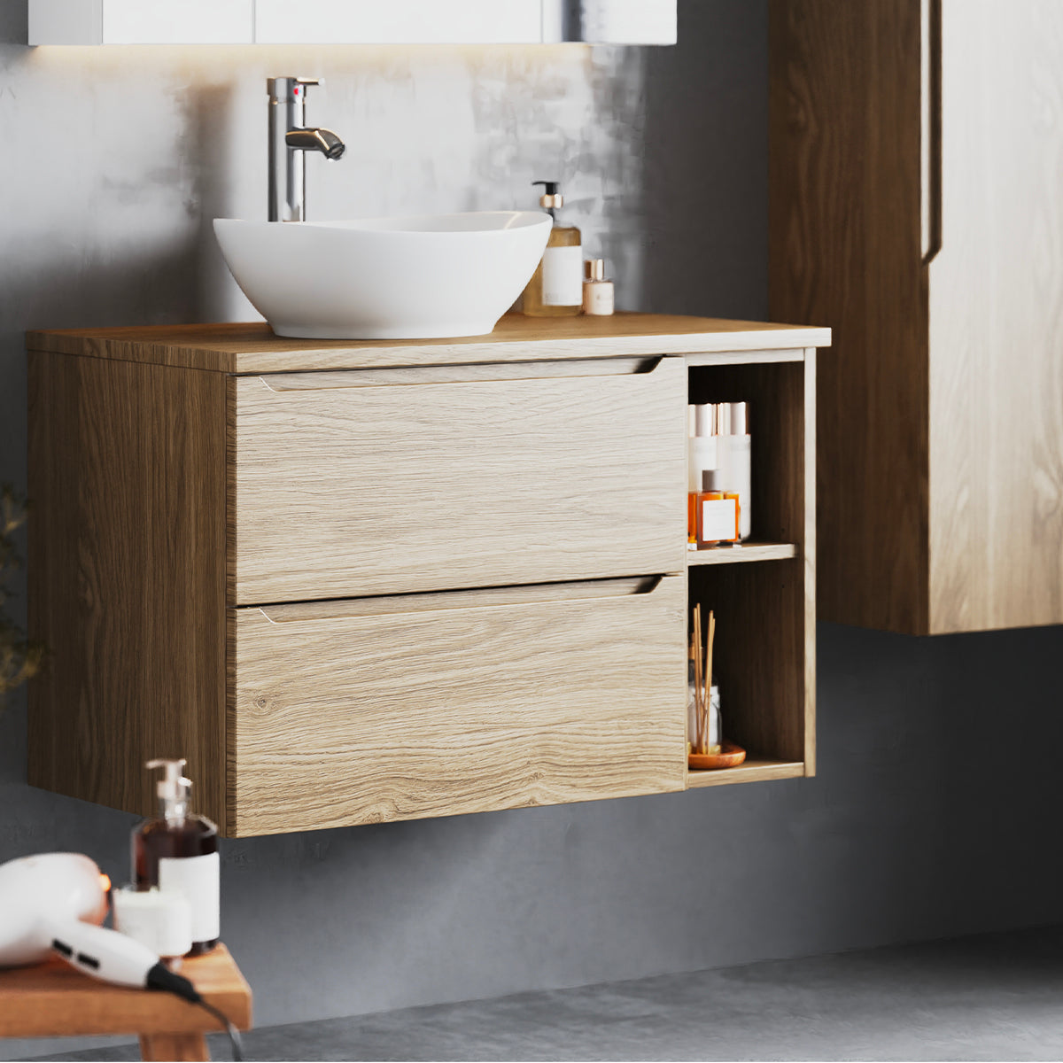 Meuble sous-vasque 80cm 2 niches plan de toilette Viggo Bois - vue 5