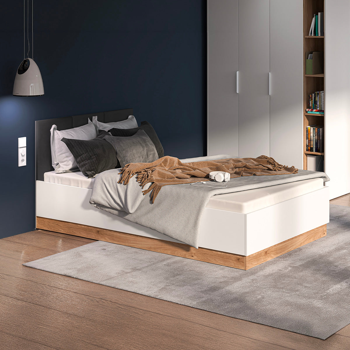 Lit coffre 120x200 sommier inclus Ronan Blanc
