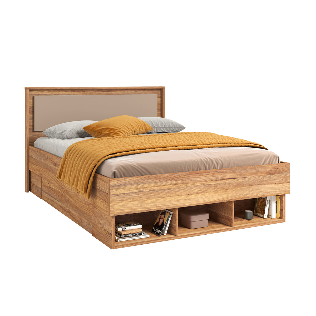 Lit 140x200 2 tiroirs sommier inclus Iséa Bois et Taupe
