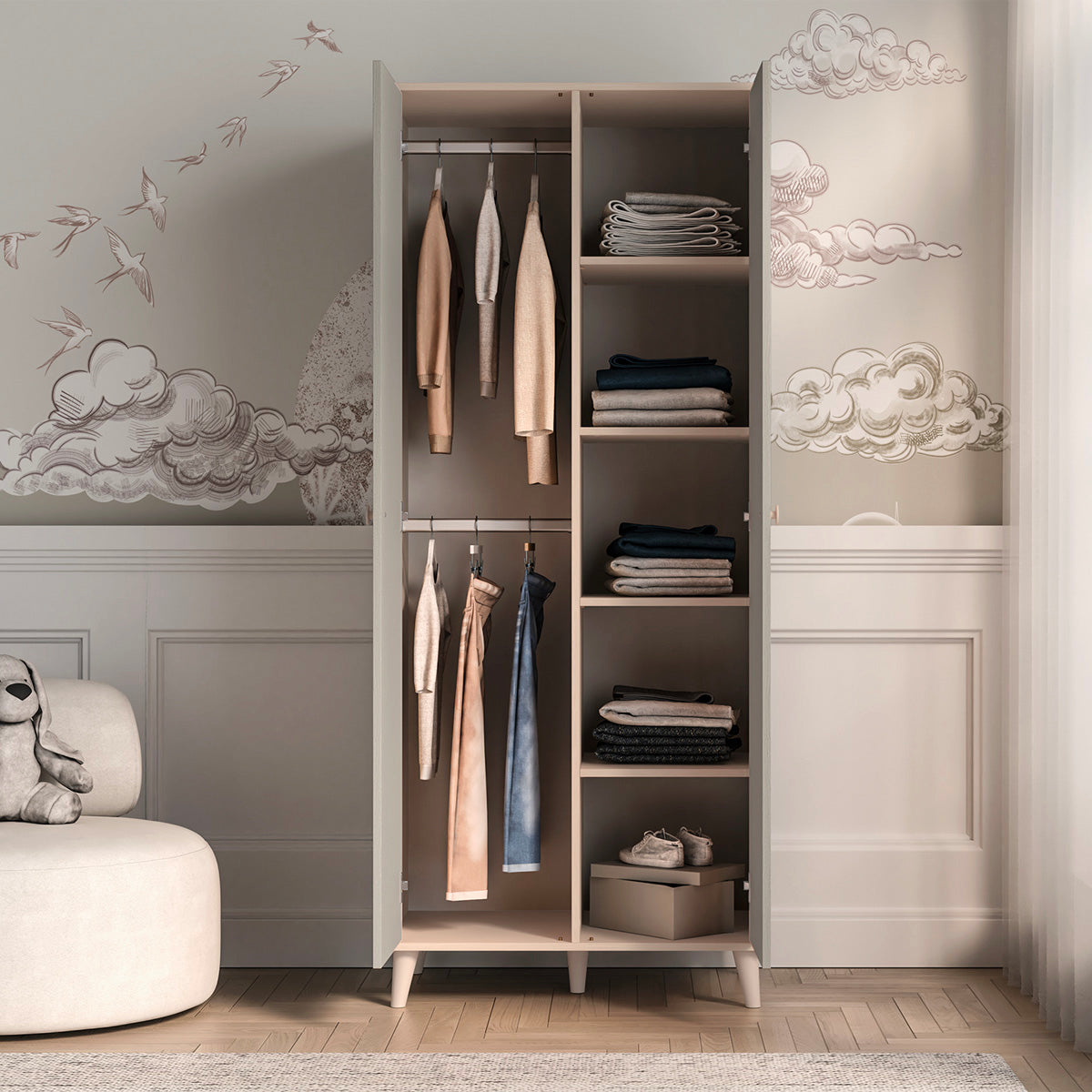 Armoire 2 portes Alycia Beige et Gris