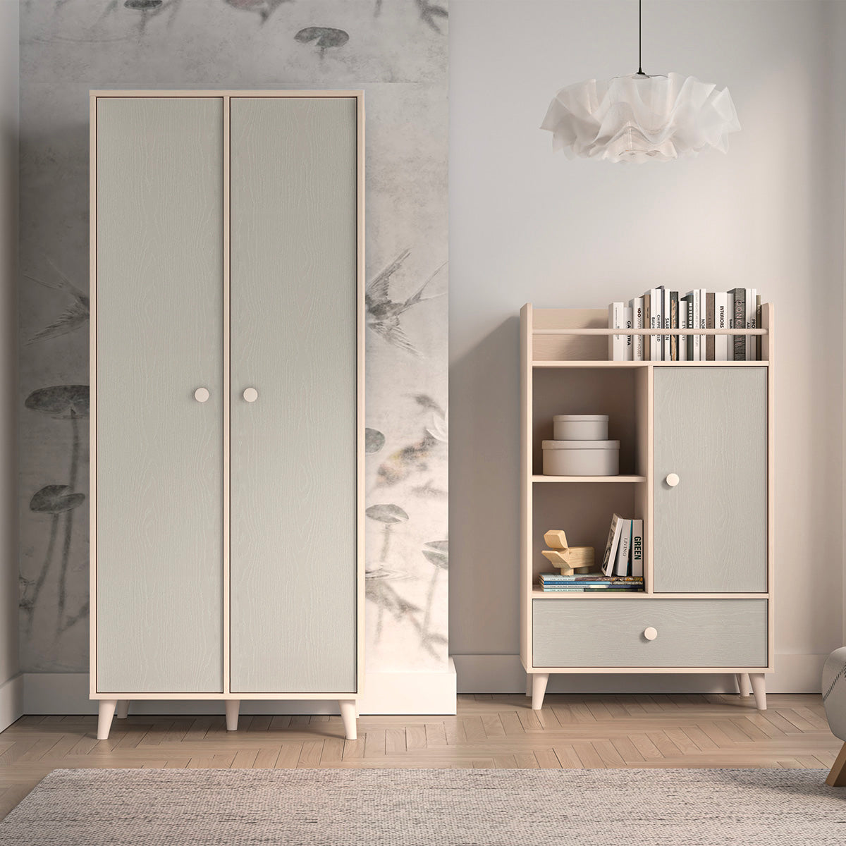 Armoire 2 portes Alycia Beige et Gris