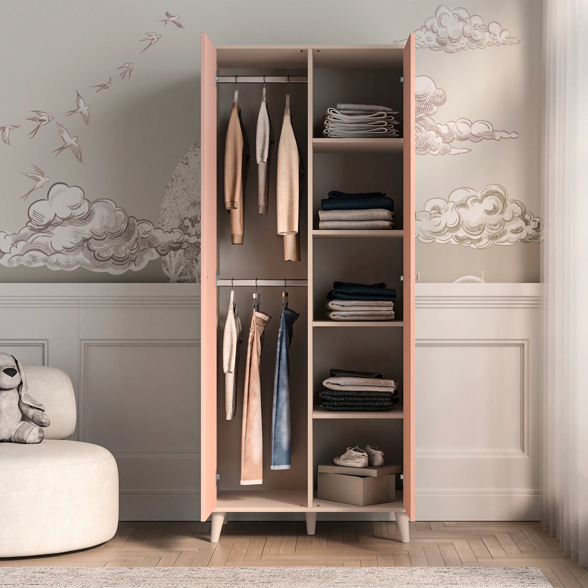 Armoire 2 portes Alycia Beige et Rose