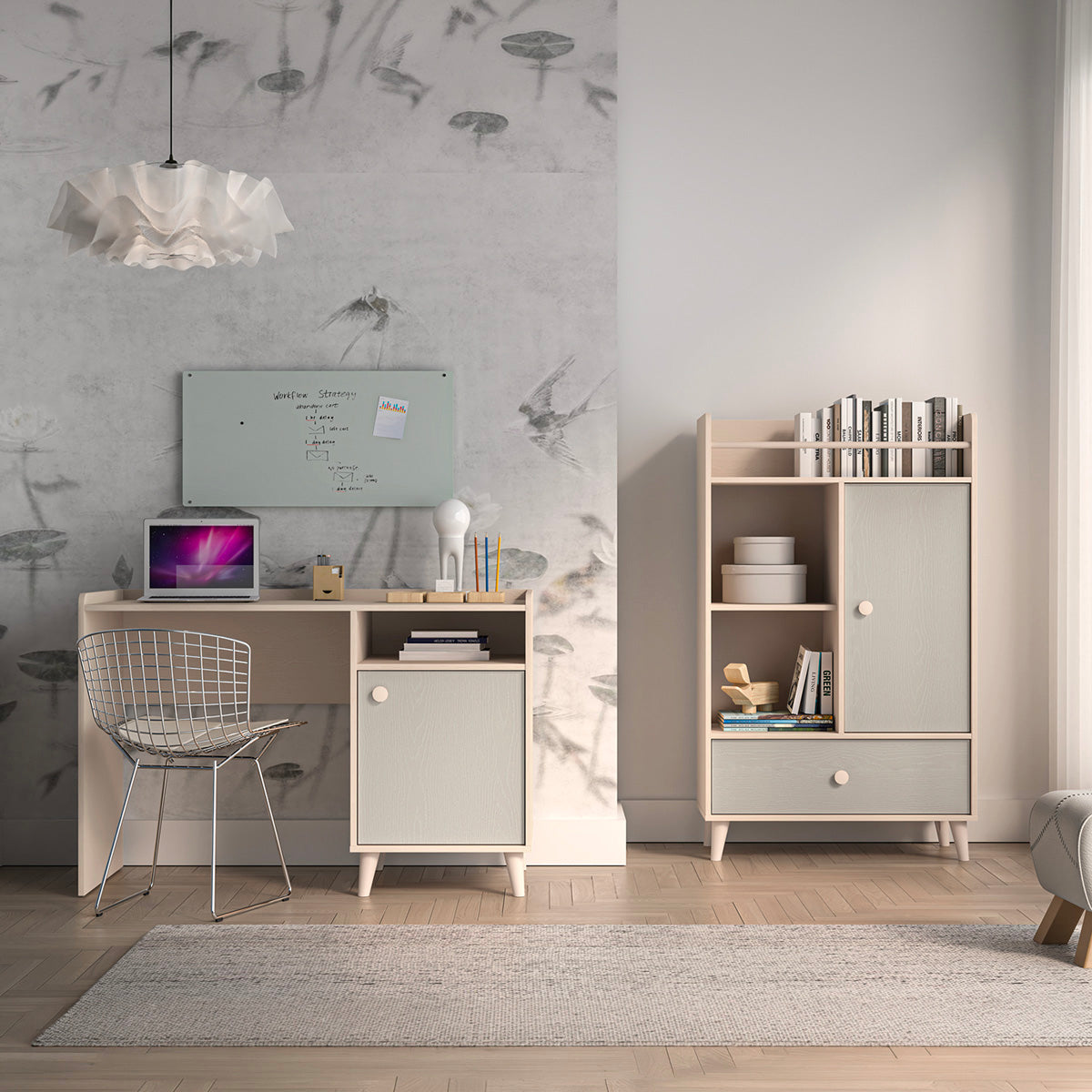 Bureau 1 porte Alycia Beige et Gris