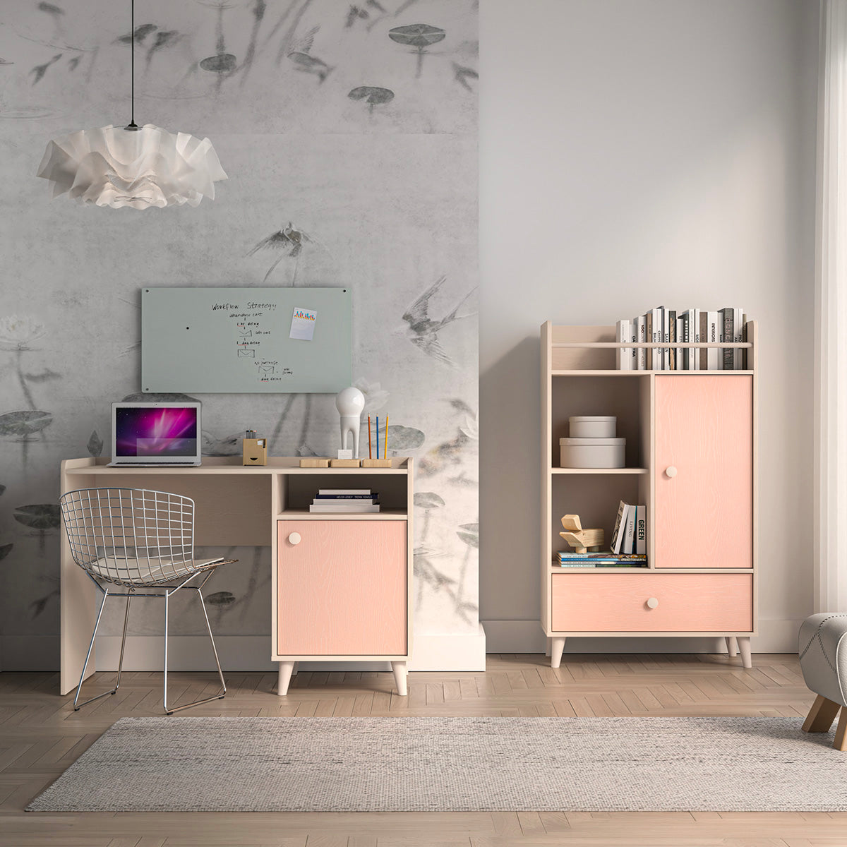 Bureau 1 porte Alycia Beige et Rose