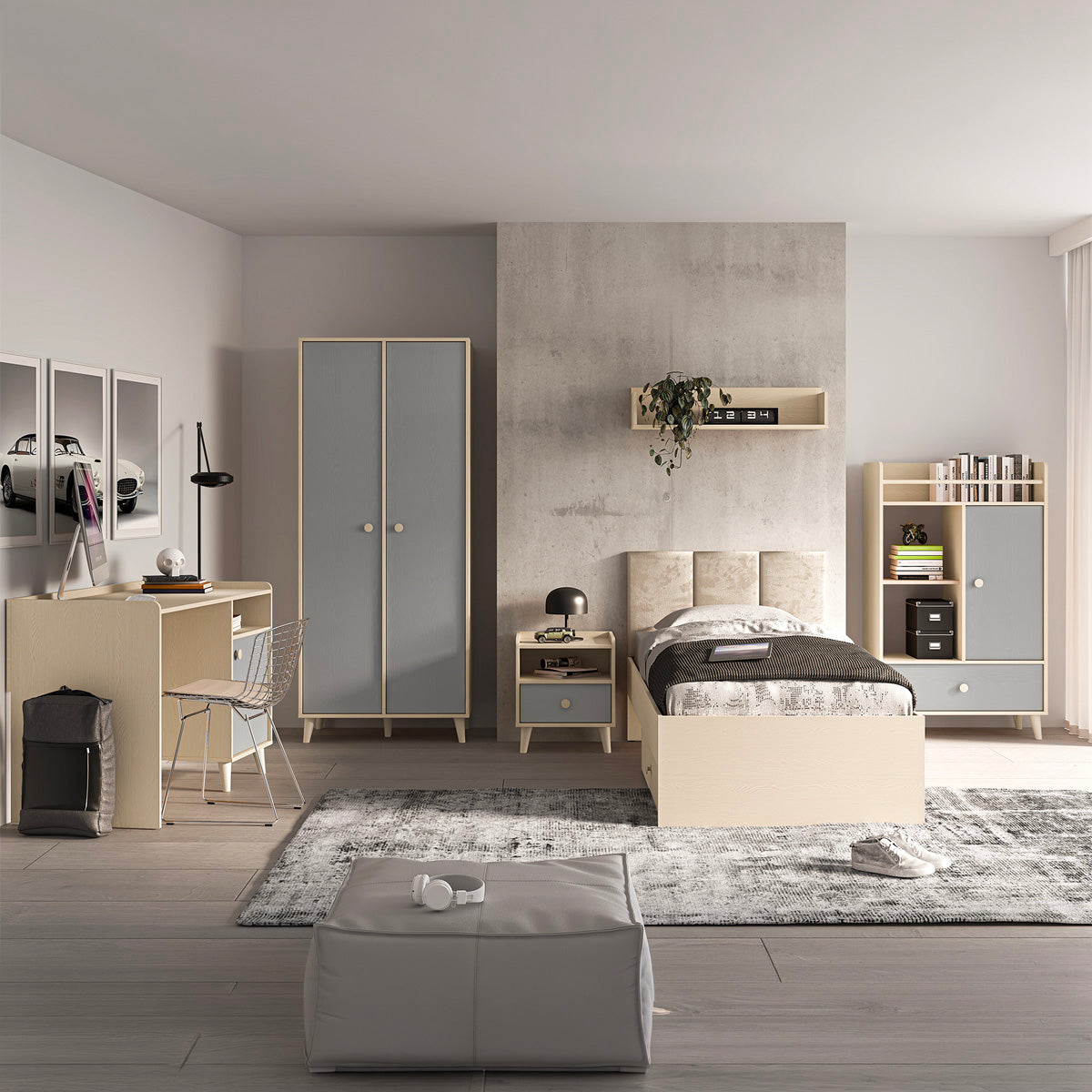 Commode 3 tiroirs Alycia Beige et Gris