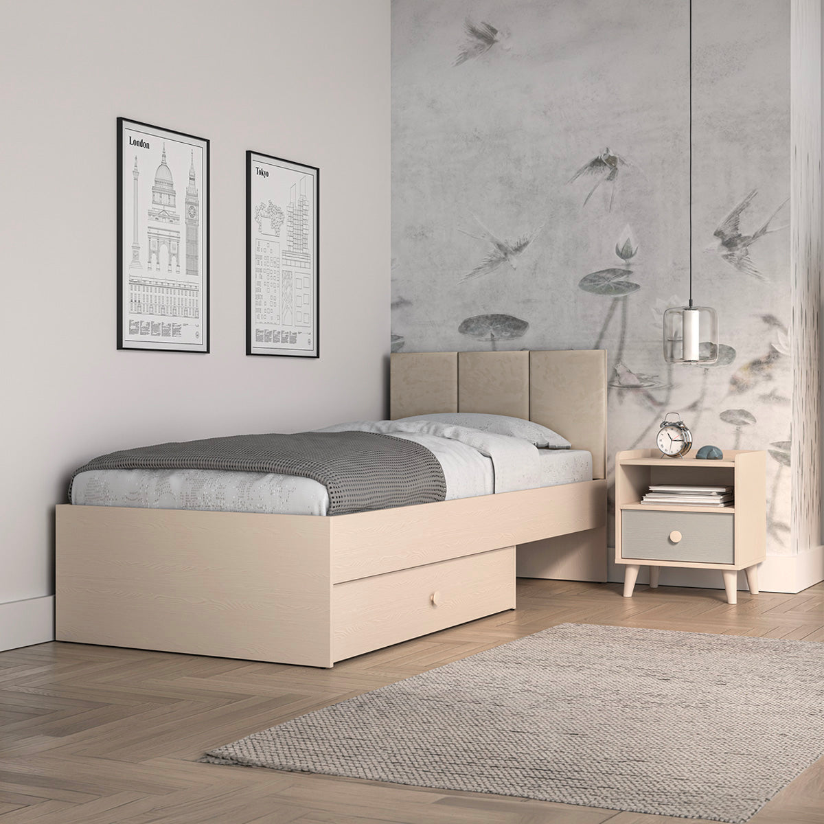 Chevet 1 tiroir Alycia Beige et Gris