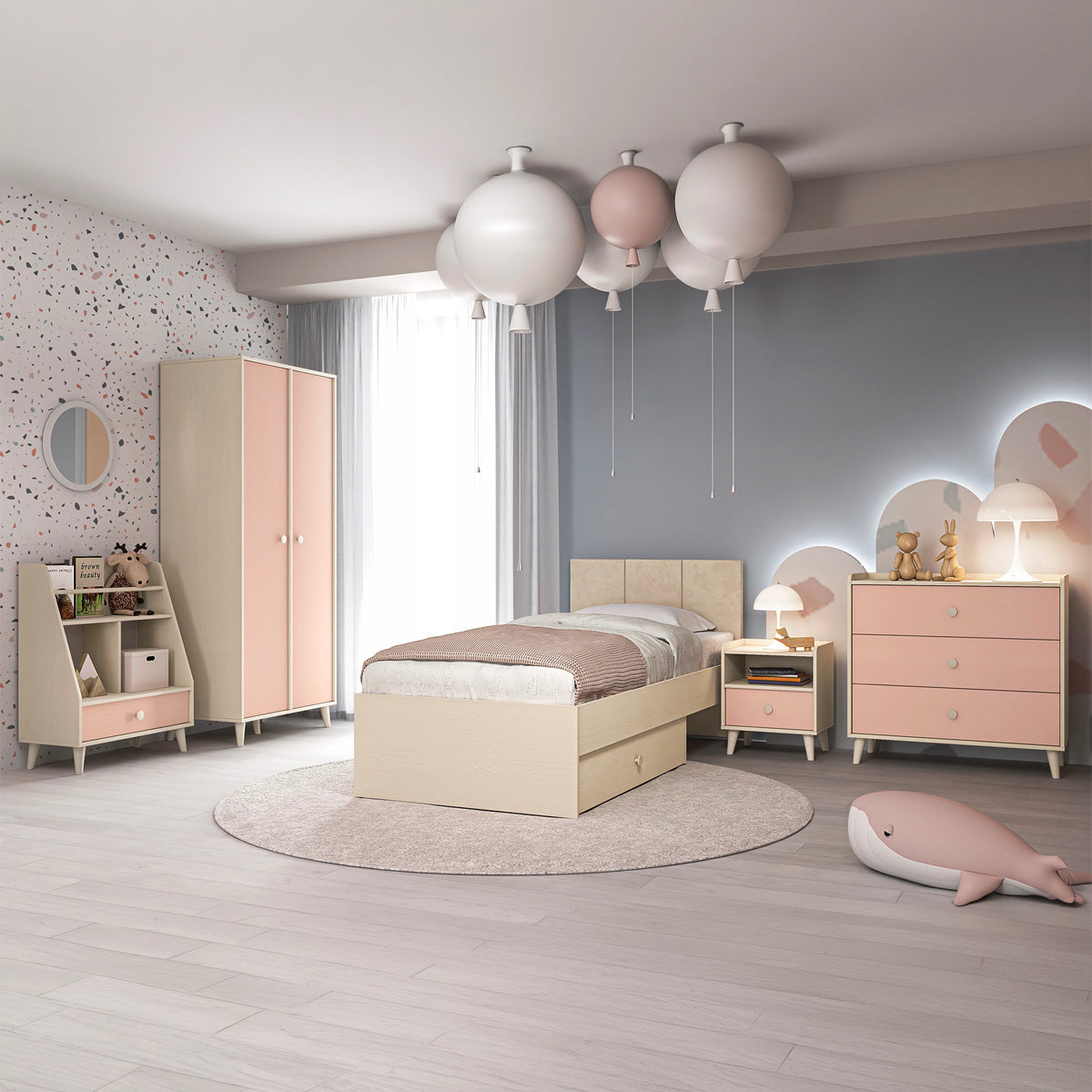 Commode 3 tiroirs Alycia Beige et Rose
