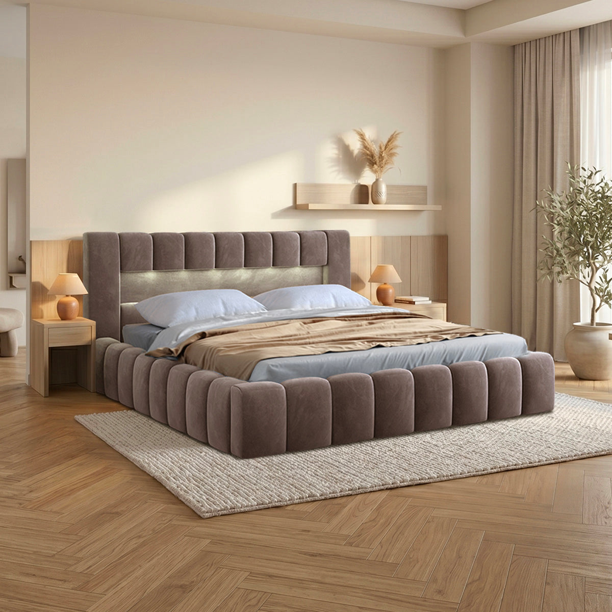 Lit coffre 160x200 sommier inclus Auria Velours Marron