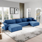 Canapé U 5 places convertible coffre Isaac velours côtelé Bleu