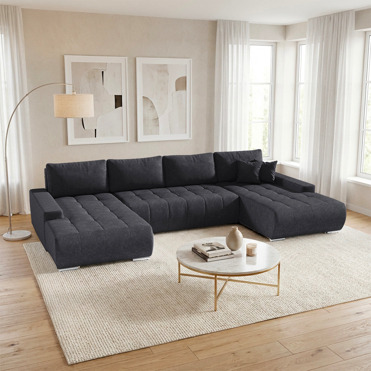 Canapé U 5 places convertible coffre Jonas Gris anthracite