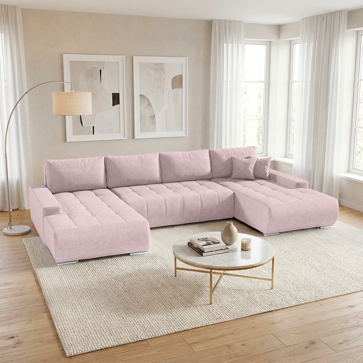 Canapé U 5 places convertible coffre Jonas Rose