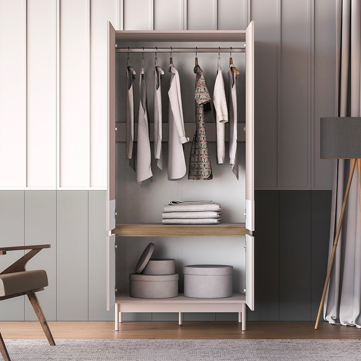 Armoire 4 portes Connie Cachemire et Bois