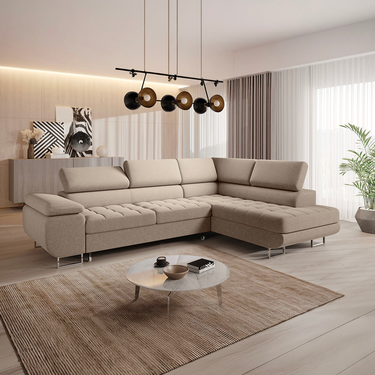 Canapé d'angle convertible droite 4 places Eden Taupe