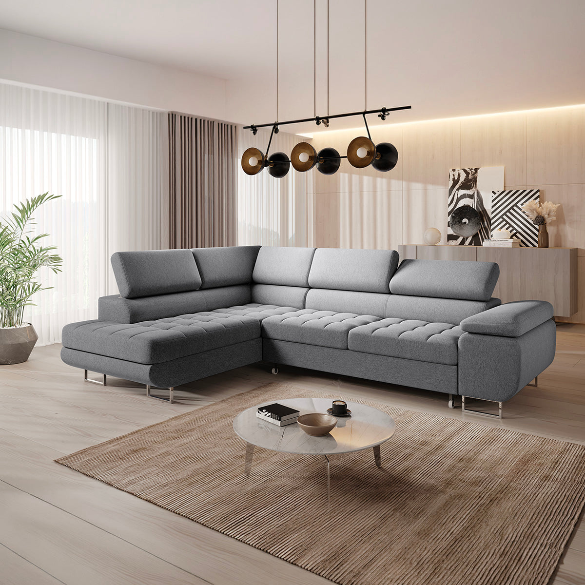 Canapé d'angle convertible gauche 4 places Eden Gris anthracite