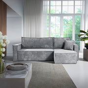 Canapé d'angle réversible convertible 3 places Ezekiel velours côtelé Gris Clair