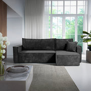 Canapé d'angle réversible convertible 3 places Ezekiel velours côtelé Gris