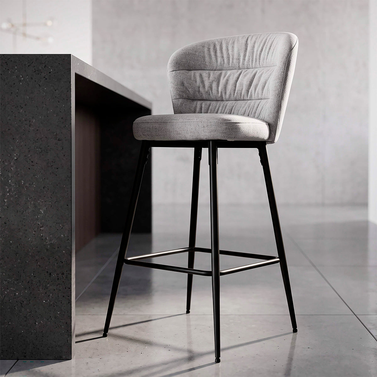 Lot de 2 chaises de bar 78 cm en tissu et métal Flinn Gris