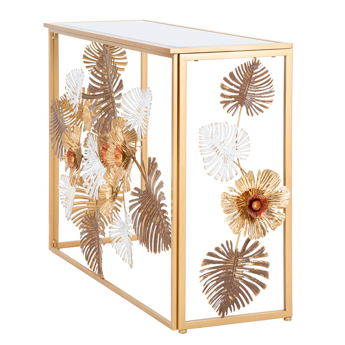 Console en métal et plateau en miroir Flora Dorée - vue 3